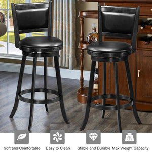 Set of 2 29 Inch Swivel Bar Height Stool Wood Dining Chair Barstool-Black