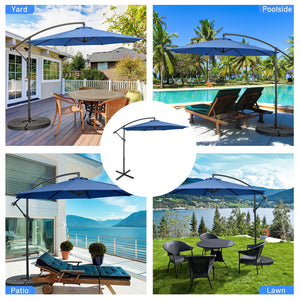 10 Feet Offset Umbrella with 8 Ribs Cantilever and Cross Base-Brown
