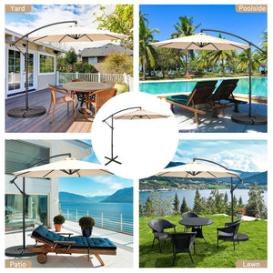 10 Feet Offset Umbrella with 8 Ribs Cantilever and Cross Base-Brown