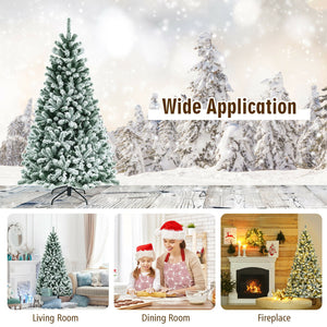 6 Feet Pre-lit Snow Flocked Hinged Christmas Tree with 928 Tips and Metal Stand-6 ft