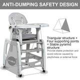 3-in-1 Baby High Chair with Lockable Universal Wheels-Gray