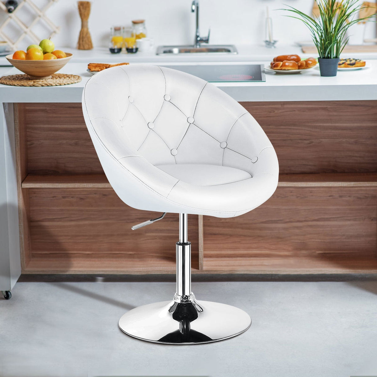 1 Piece Adjustable Modern Swivel Round Tufted-White by DirectDeals