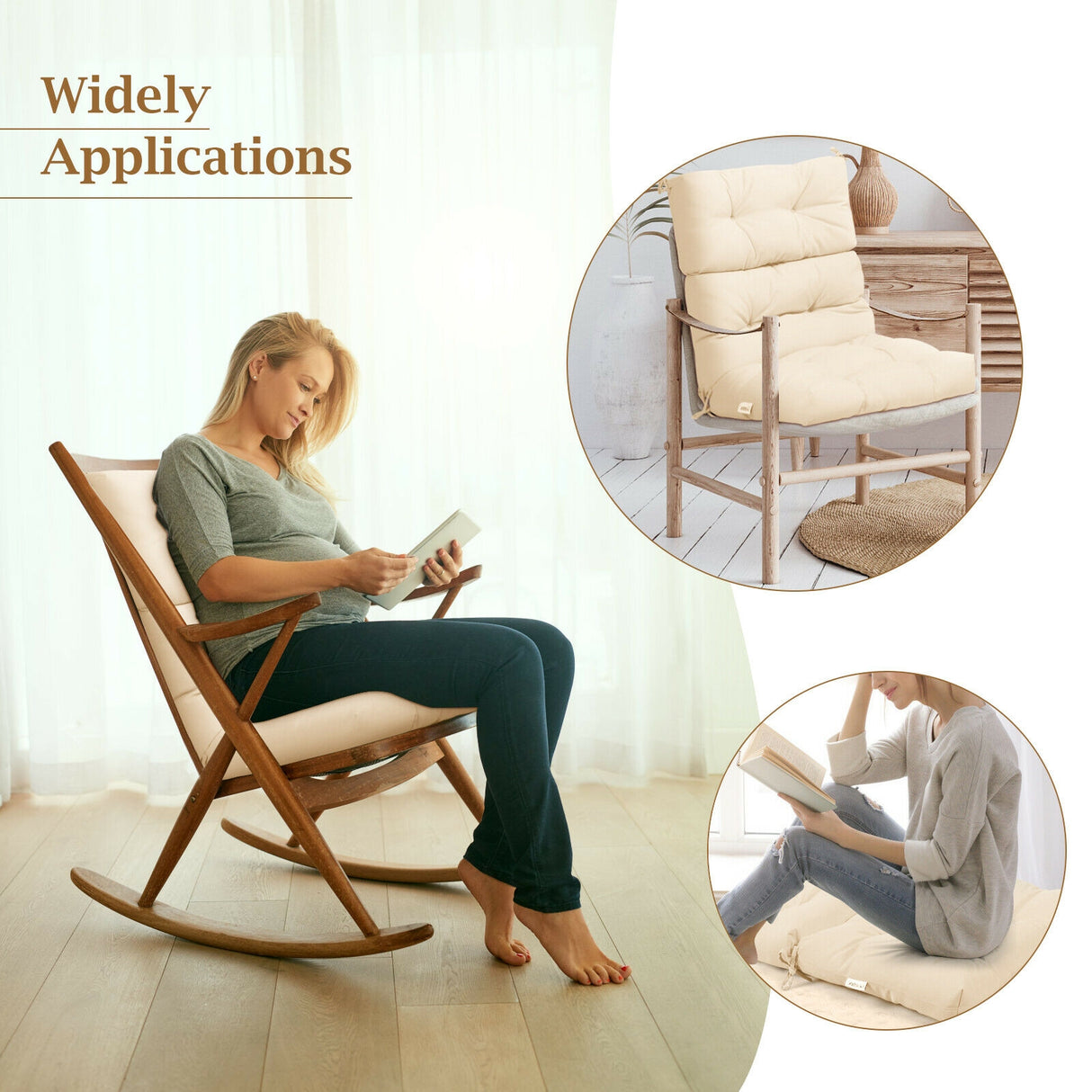 22 x 44 Inch Tufted Outdoor Patio Chair Seating Pad-Beige