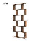 6 Tier S-Shaped Bookshelf Storage Display Bookcase Decor Z-Shelf -Black
