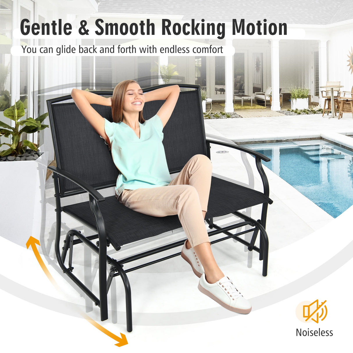 Iron Patio Rocking Chair for Outdoor Backyard and Lawn-Gray