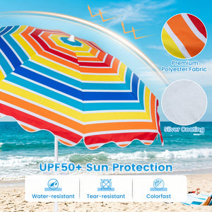 6.5 FT Beach Umbrella UPF 50+ with Sand Anchor for Garden Pool Backyard-Multicolor