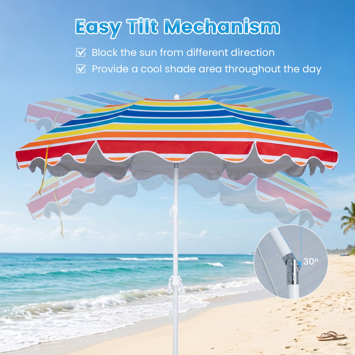 6.5 FT Beach Umbrella UPF 50+ with Sand Anchor for Garden Pool Backyard-Multicolor