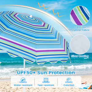 6.5 FT Beach Umbrella UPF 50+ with Sand Anchor for Garden Pool Backyard-Blue
