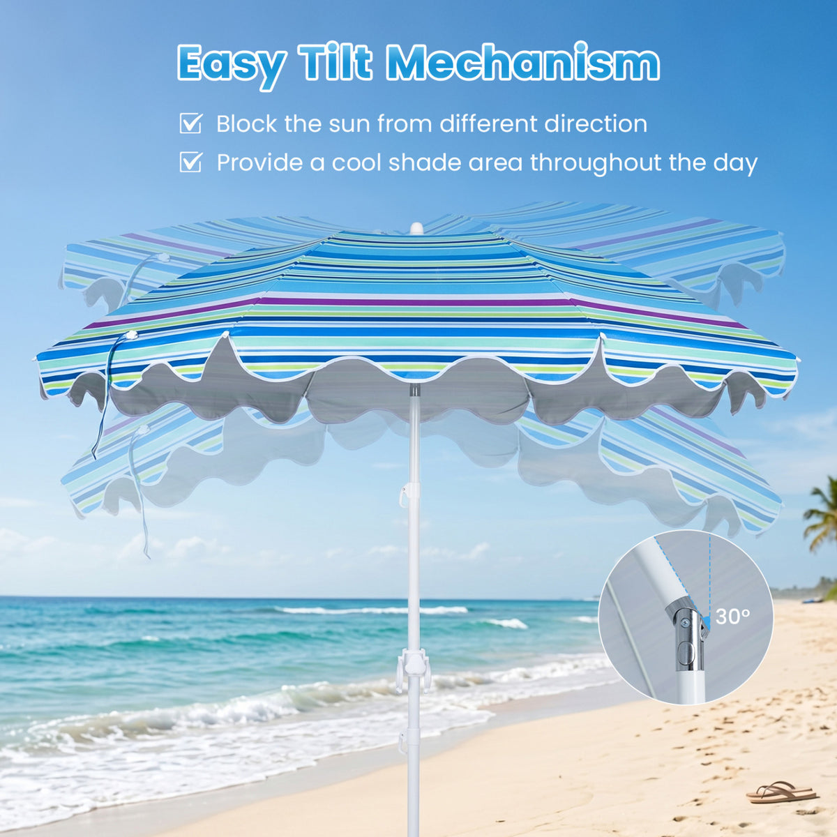 6.5 FT Beach Umbrella UPF 50+ with Sand Anchor for Garden Pool Backyard-Blue