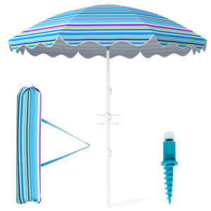 6.5 FT Beach Umbrella UPF 50+ with Sand Anchor for Garden Pool-Blue
