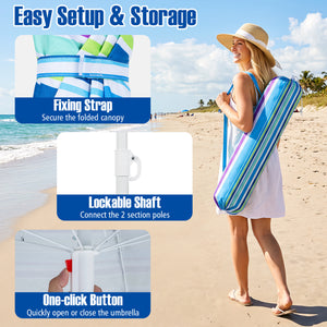 6.5 FT Beach Umbrella UPF 50+ with Sand Anchor for Garden Pool-Blue