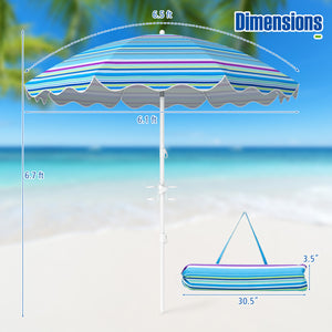 6.5 FT Beach Umbrella UPF 50+ with Sand Anchor for Garden Pool-Blue