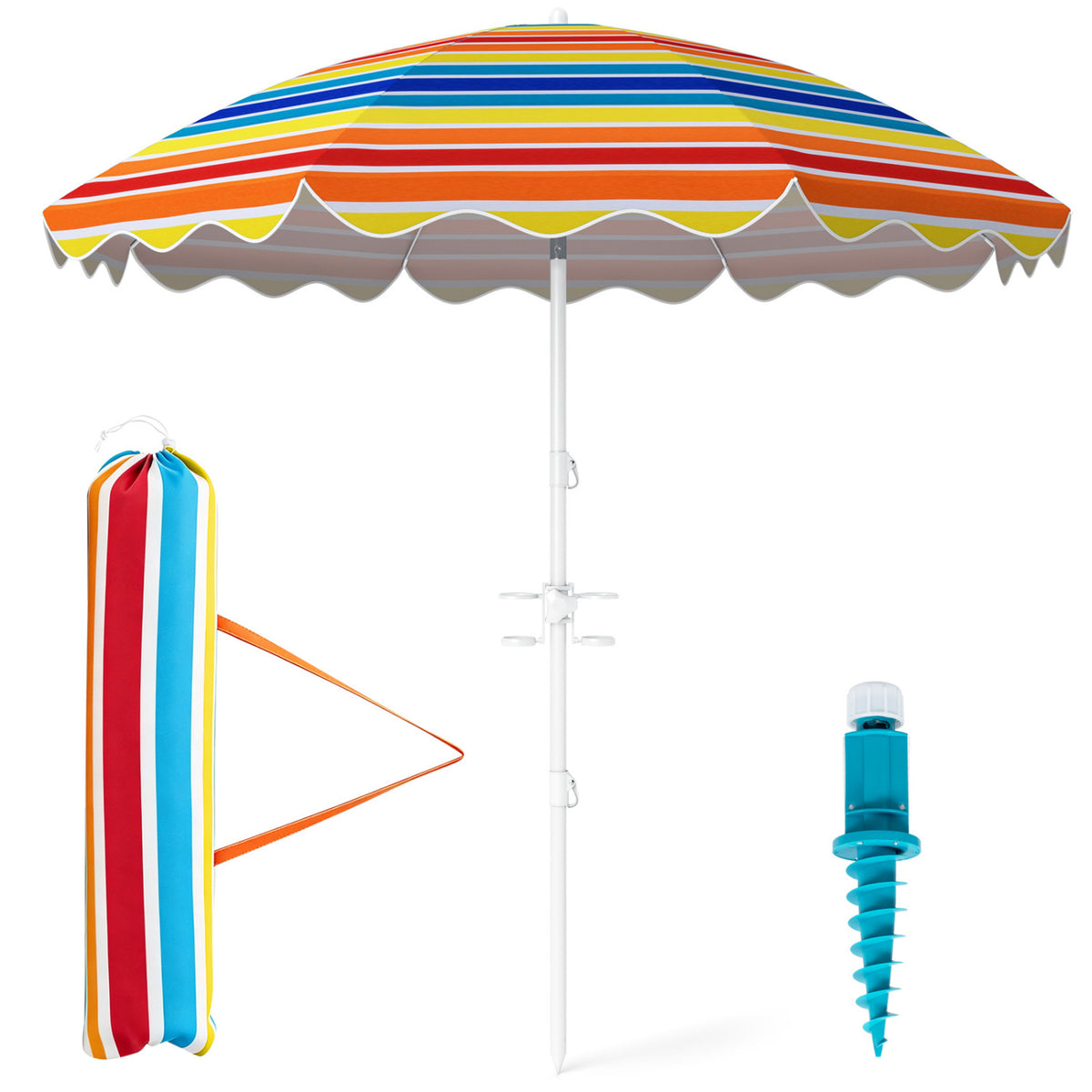 6.5 FT Beach Umbrella UPF 50+ with Sand Anchor for Garden Pool-Color