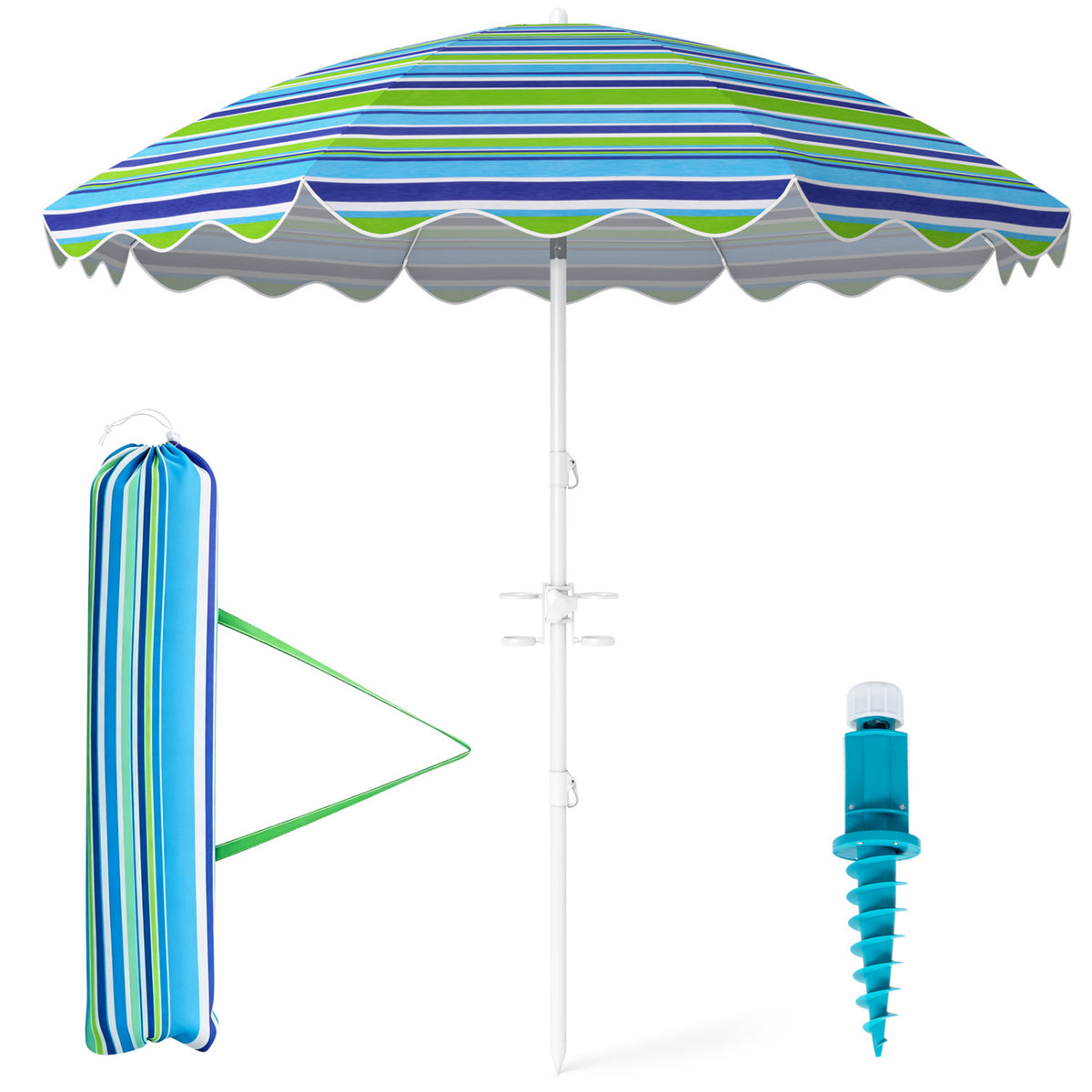 6.5 FT Beach Umbrella UPF 50+ with Sand Anchor for Garden Pool-Green