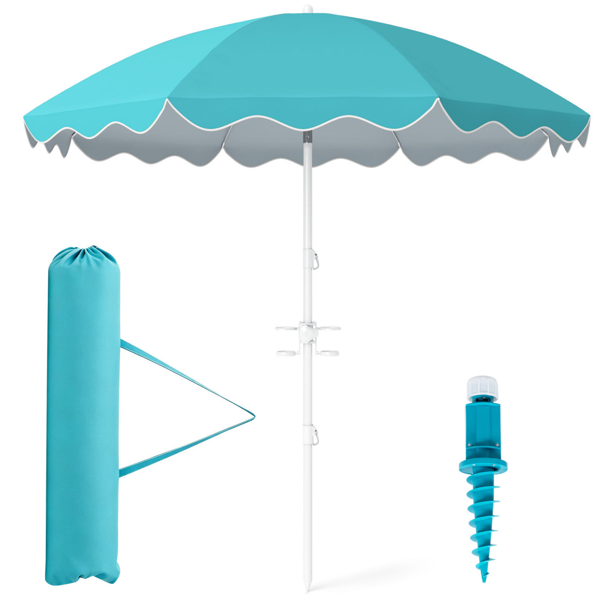 6.5 FT Beach Umbrella UPF 50+ with Sand Anchor for Garden Pool-Turquoise