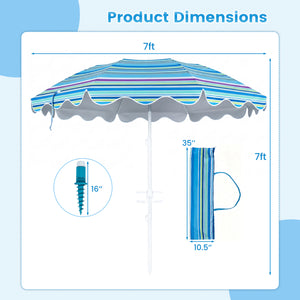 6.5 FT Beach Umbrella UPF 50+ with Sand Anchor for Garden Pool Backyard-Blue