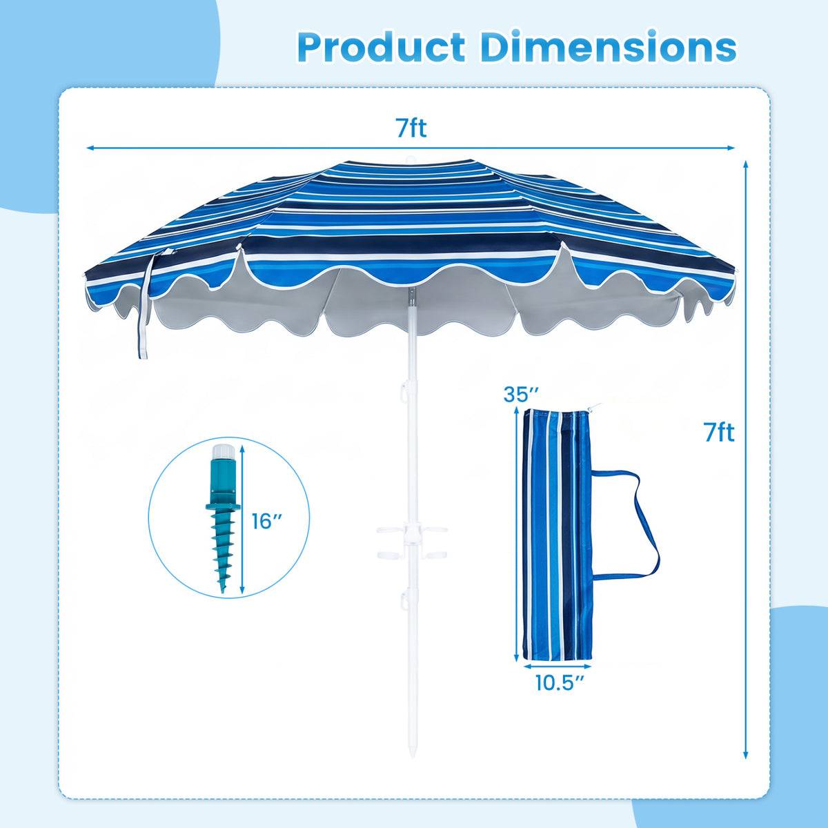 6.5 FT Beach Umbrella UPF 50+ with Sand Anchor for Garden Pool Backyard-Navy