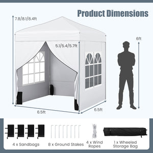 6.5 x 6.5 FT Pop up Canopy Tent with 4 Sidewalls and Wheeled Bag-white