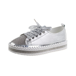 Womens Leopard Sneakers Women Canvas Shoes Leisure Lace-Up Sneakers Rhinestone Shiny Flat Charming Shoes Platform Leisure Low Sneakers