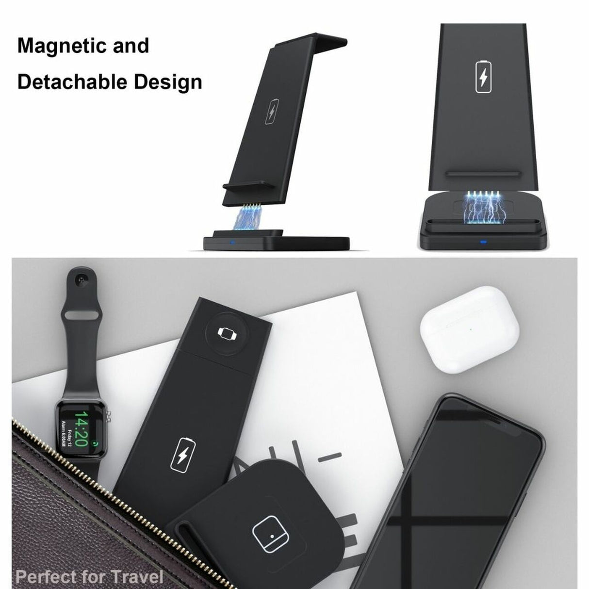 3-in-1 Fast Wireless Charging Stand for Phones, Apple Watch & AirPods by Infinite Basics