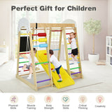 Indoor Playground Climbing Gym Wooden 8-in-1 Climber Playset for Children-Natural
