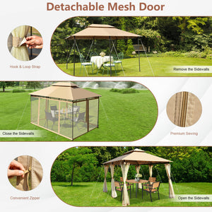 10 Feet x 13 Feet Tent Canopy Shelter with Removable Netting Sidewall-Beige