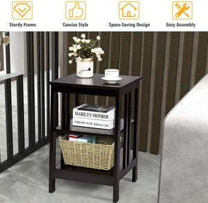 2 Pieces 3-Tier Nightstand with Reinforced Bars and Stable Structure-Dark Brown
