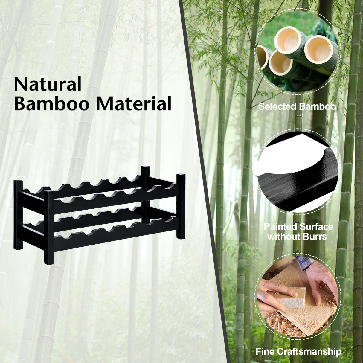 2-Tier 12 Bottles Bamboo Storage Shelf  Wine Rack-Natural