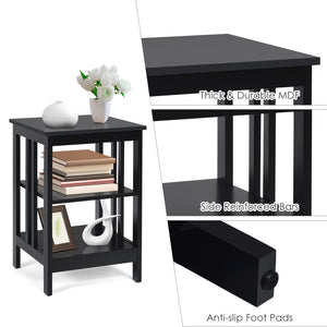 3-Tier Nightstand Sofa Side Table with Baffles and Round Corners-Black