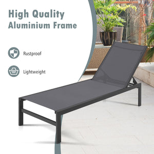 6-Position Chaise Lounge Chairs with Rustproof Aluminium Frame-Black