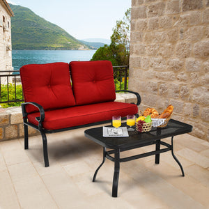 2PCS Patio Loveseat Bench Table Furniture Set with Cushioned Chair-Turquoise