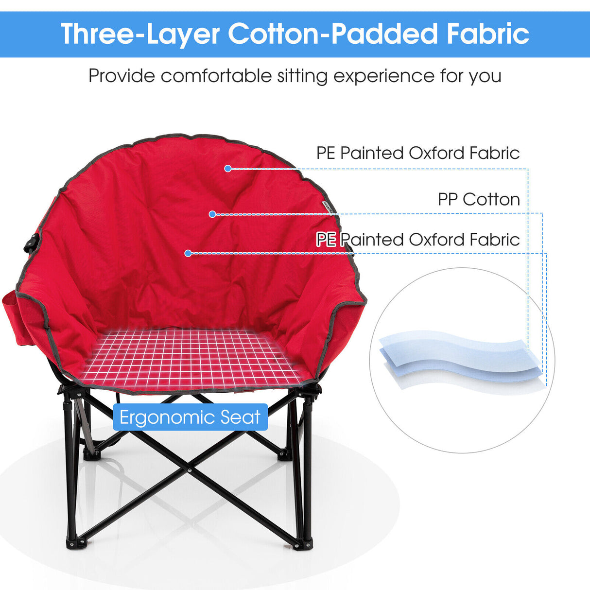 Folding Camping Moon Padded Chair with Carrying Bag-Gray