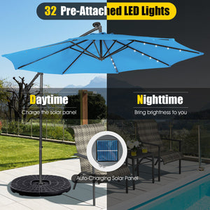 10 Feet Patio Solar Powered Cantilever Umbrella with Tilting System-Blue by DirectDeals