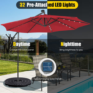 10 Feet Patio Solar Powered Cantilever Umbrella with Tilting System-Red by DirectDeals