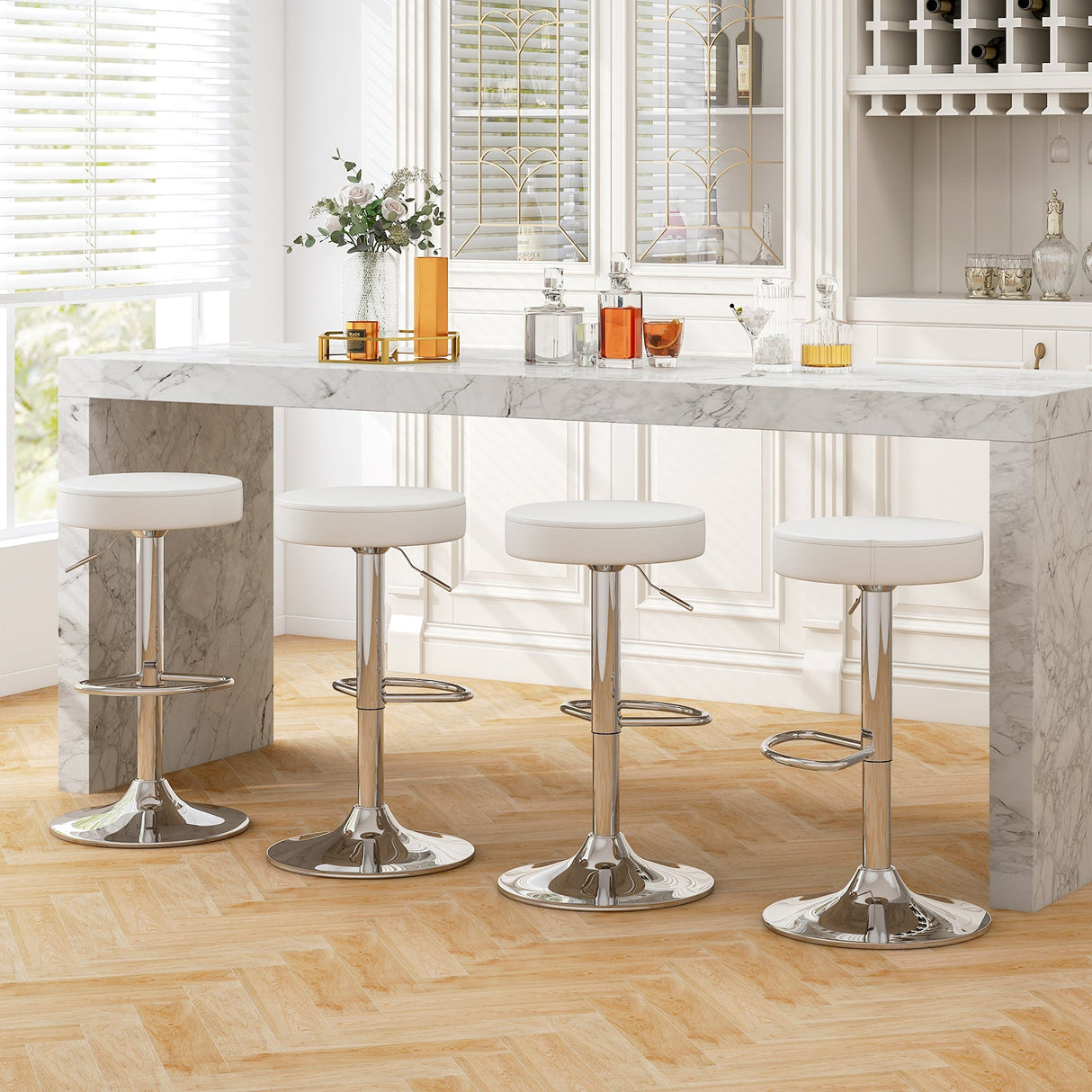 1 PC Round Bar Stool Adjustable Swivel Pub Chair-White by DirectDeals