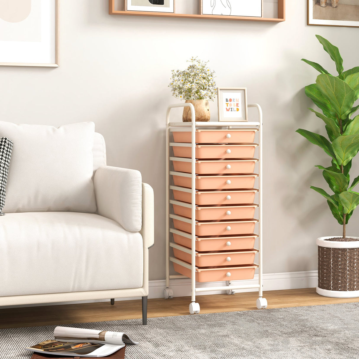 10 Drawer Rolling Storage Cart Organizer with 4 Universal Casters-Cherry by DirectDeals