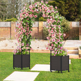 6.6 Feet Arch Arbor Trellis with 2 Planter Boxes & Detachable PE-Coated Metal Tubes-Black