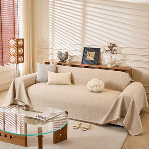 Natural Textured Linen Couch Cover, Breathable & Hypoallergenic Furniture Protector