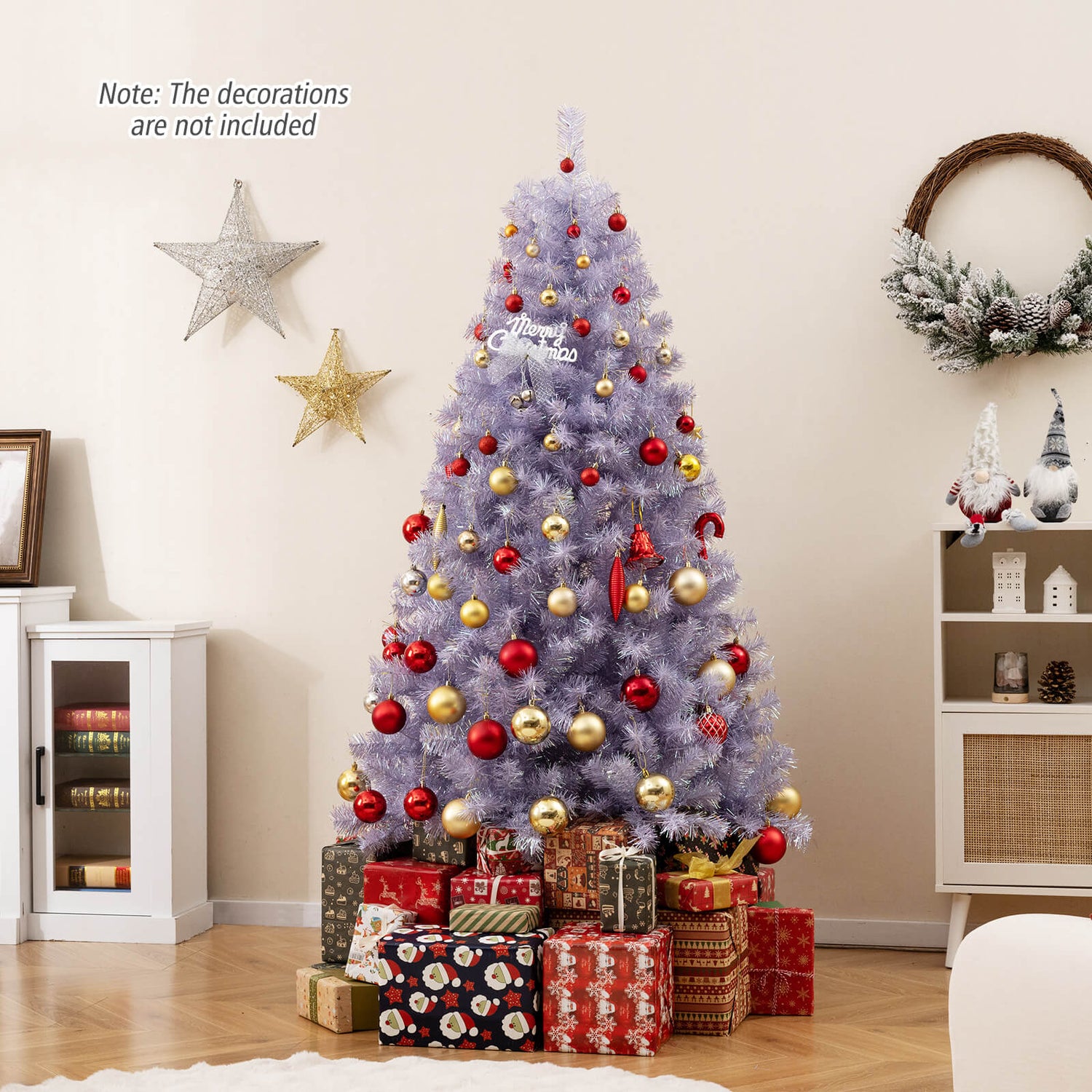 6/7.5 FT Pre-Lit Tinsel Christmas Tree Artificial Xmas Tree-S