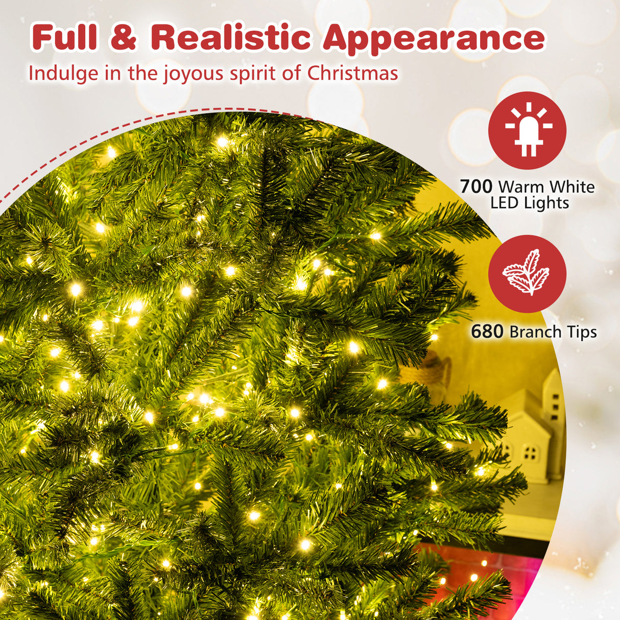 6/7/8 FT Pre-Lit Artificial Christmas Tree with Remote Control and LED Lights-S