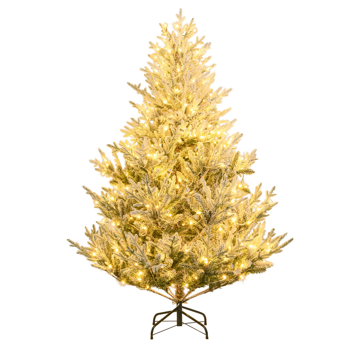 6/7/8 Feet Pre-Lit Artificial Christmas Tree Hinged Snow Flocked Xmas Tree-6 ft