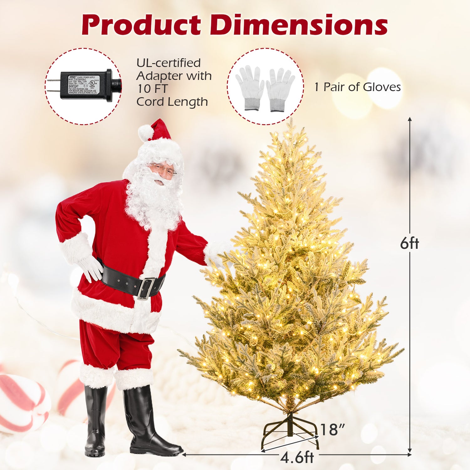 6/7/8 Feet Pre-Lit Artificial Christmas Tree Hinged Snow Flocked Xmas Tree-6 ft