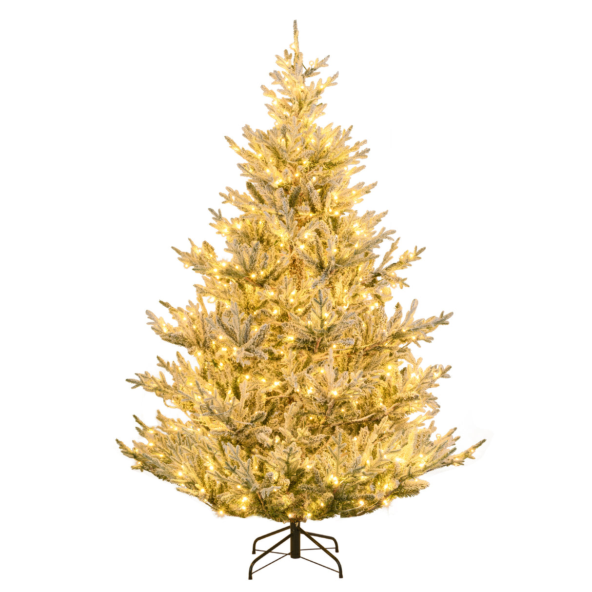 6/7/8 Feet Pre-Lit Artificial Christmas Tree Hinged Snow Flocked Xmas Tree-7 ft