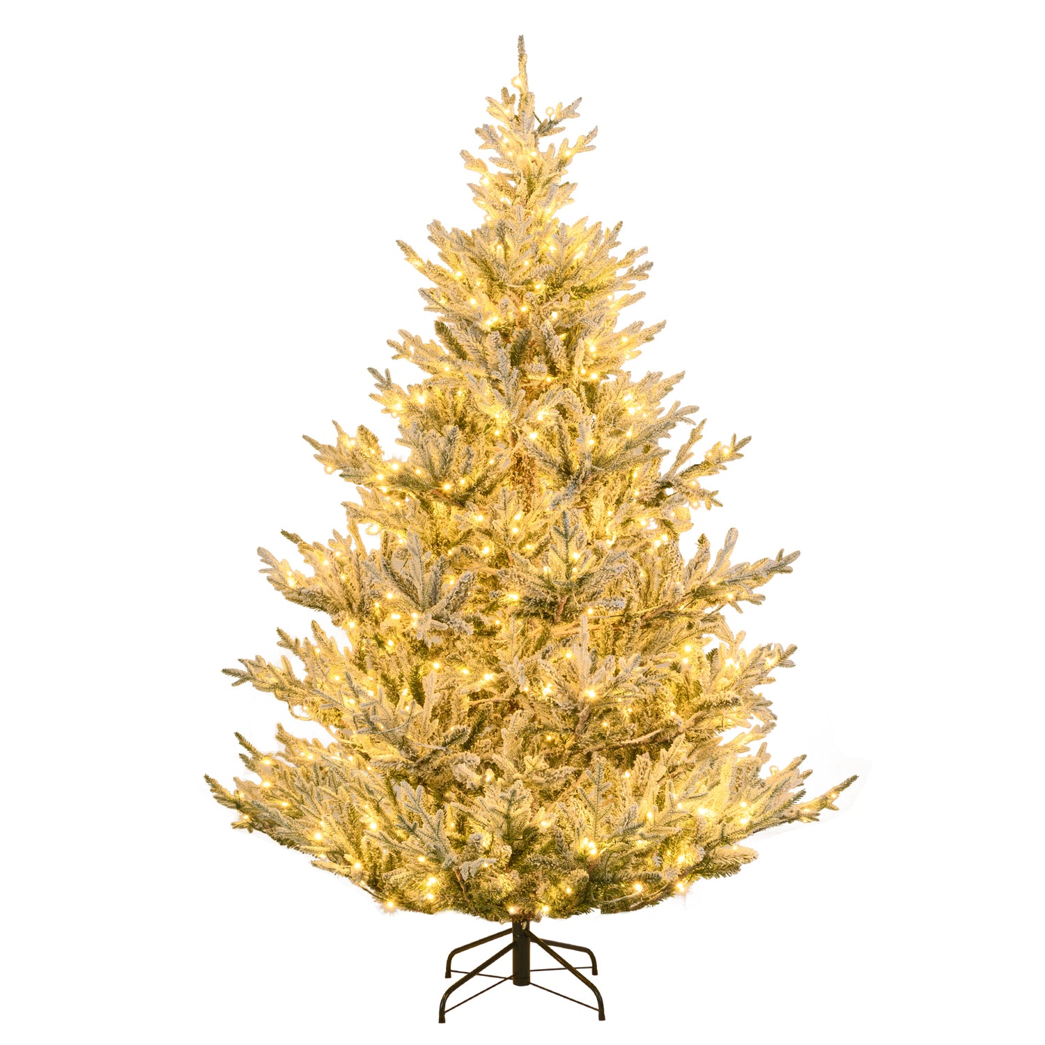 6/7/8 Feet Pre-Lit Artificial Christmas Tree Hinged Snow Flocked Xmas Tree-7 ft