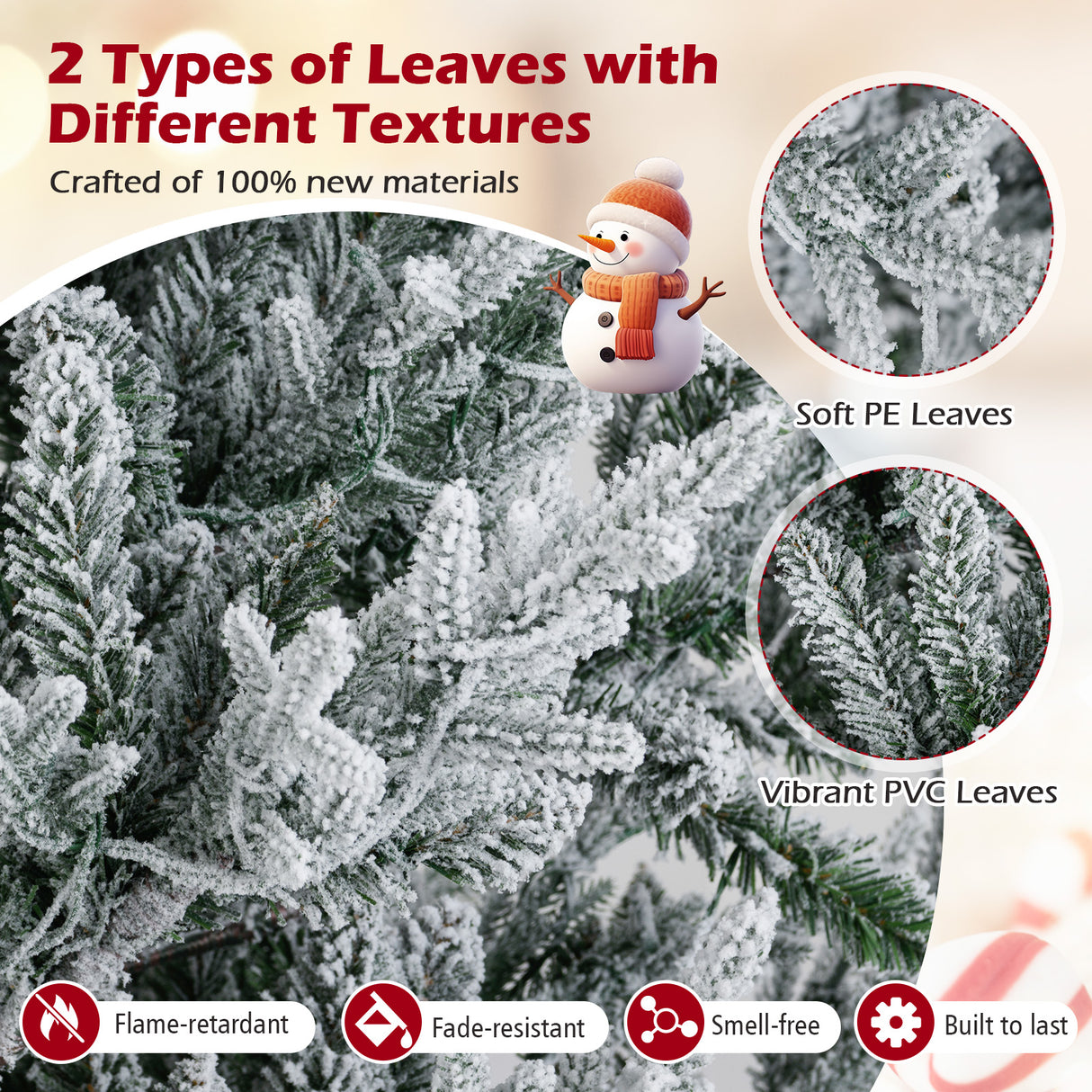 6/7/8 Feet Pre-Lit Artificial Christmas Tree Hinged Snow Flocked Xmas Tree-7 ft