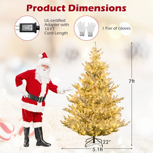 6/7/8 Feet Pre-Lit Artificial Christmas Tree Hinged Snow Flocked Xmas Tree-7 ft