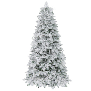 6/7 Feet Artificial Snow-flocked Christmas Tree Pre-lit Hinged Xmas Tree with 130 Twinkle Balls-7 Feet