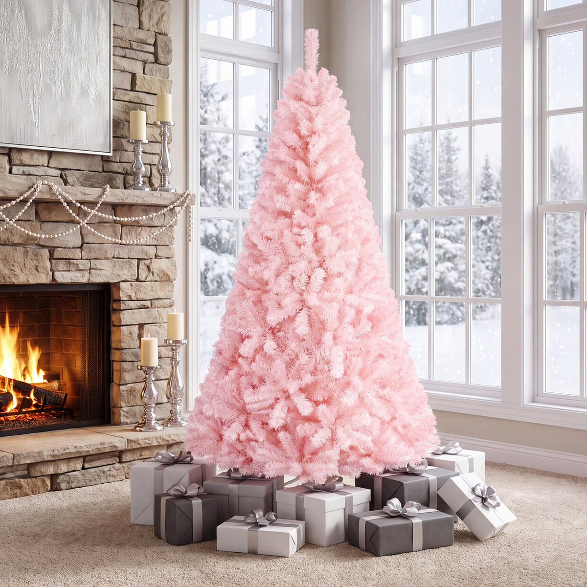 6/7 Feet Artificial Christmas Tree Hinged Full Fir Tree-6 Feet