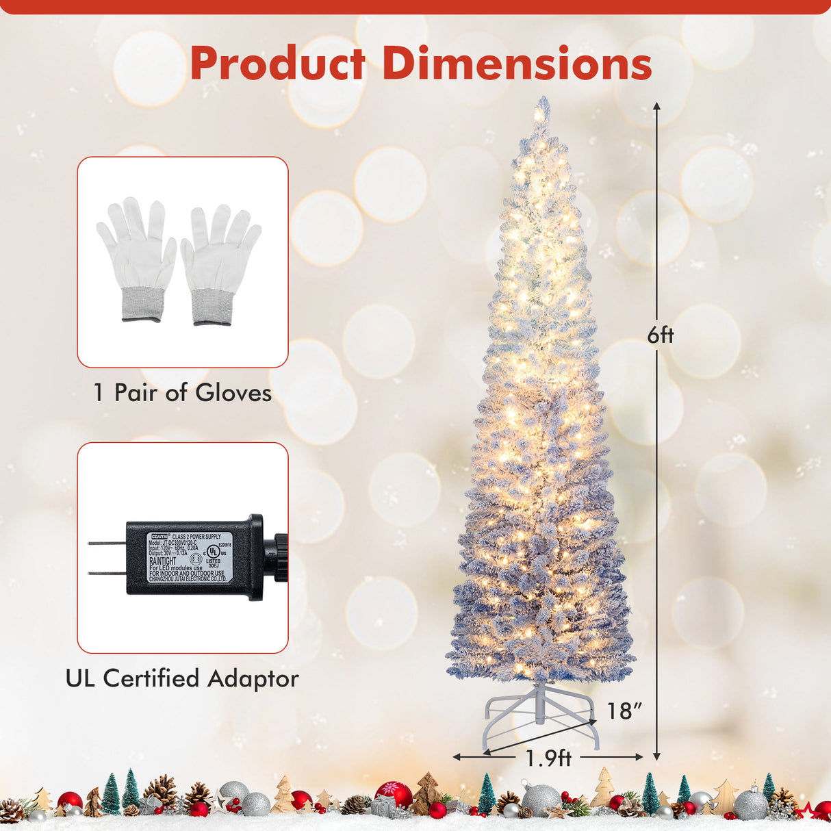 6/7 Feet Snow-flocked Artificial Christmas Tree with 220/290 Warm White LED Lights-6 Feet