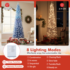 6/7 Feet Snow-flocked Artificial Christmas Tree Pre-lit Xmas Tree with 220/290 Warm White LED Lights-7 Feet